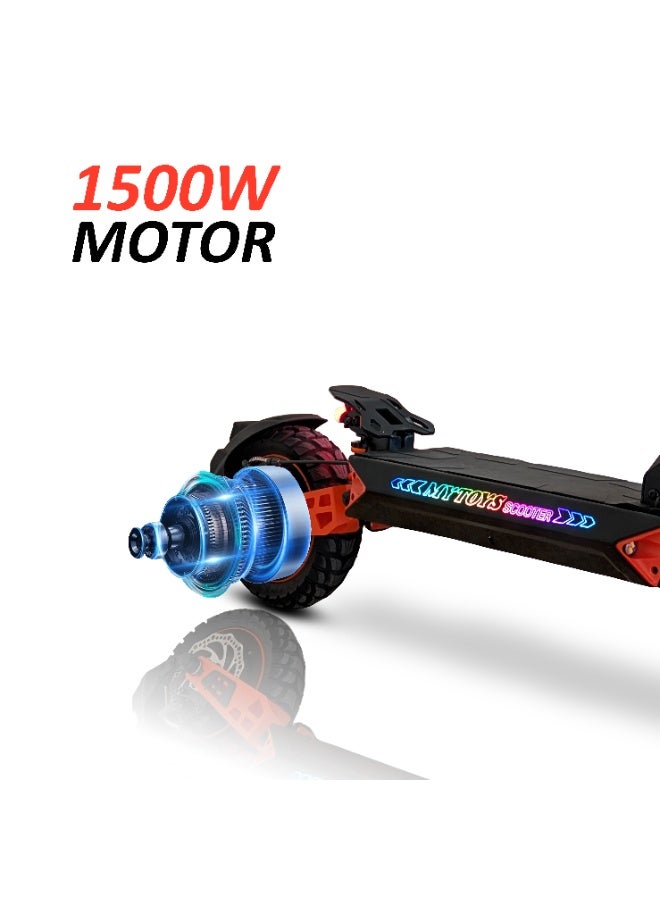 MYTOYS سكوتر كهربائي عالي السرعة للبالغين Mytoys MT615، محرك 1500 واط بسرعة تصل إلى 65 كم/س، 3 أوضاع للسرعة، تعليق مزدوج، أضواء LED، إطارات هوائية للطرق الوعرة، سكوتر كهربائي قابل للطي للتنقل اليومي - Image 4